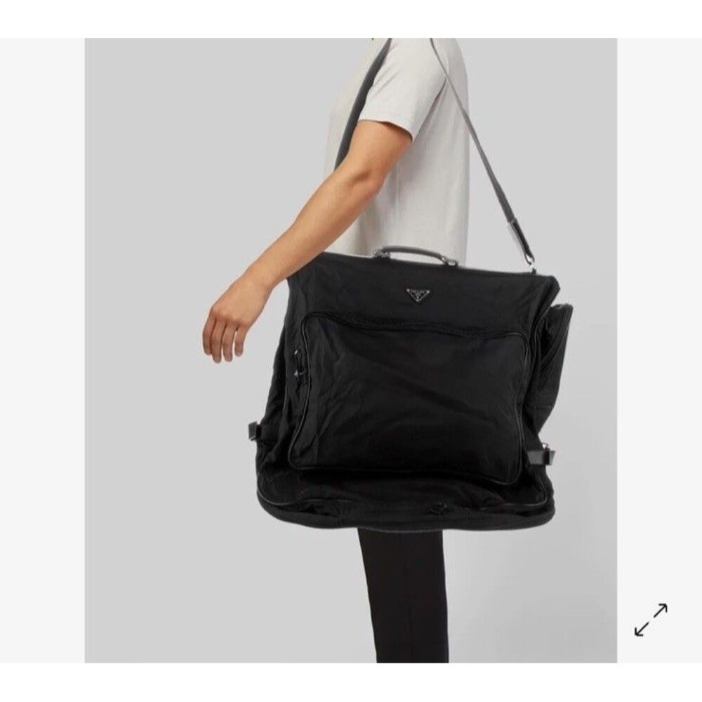 Prada Saffiano-Trimmed Tessuto Garment Clothes Shoulder Strap Travel Bag (Read)